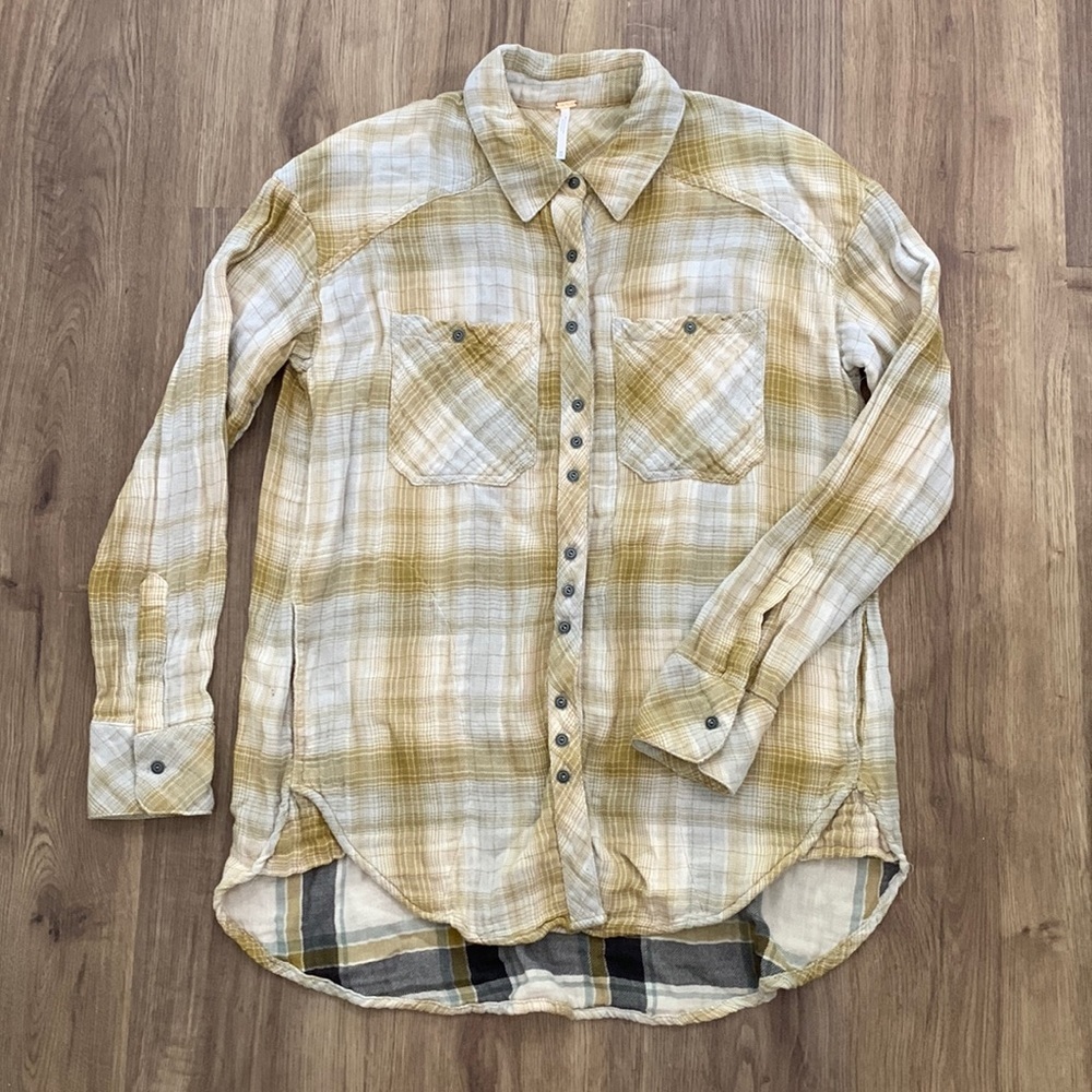 Free People, plaid button down shirt, size XS